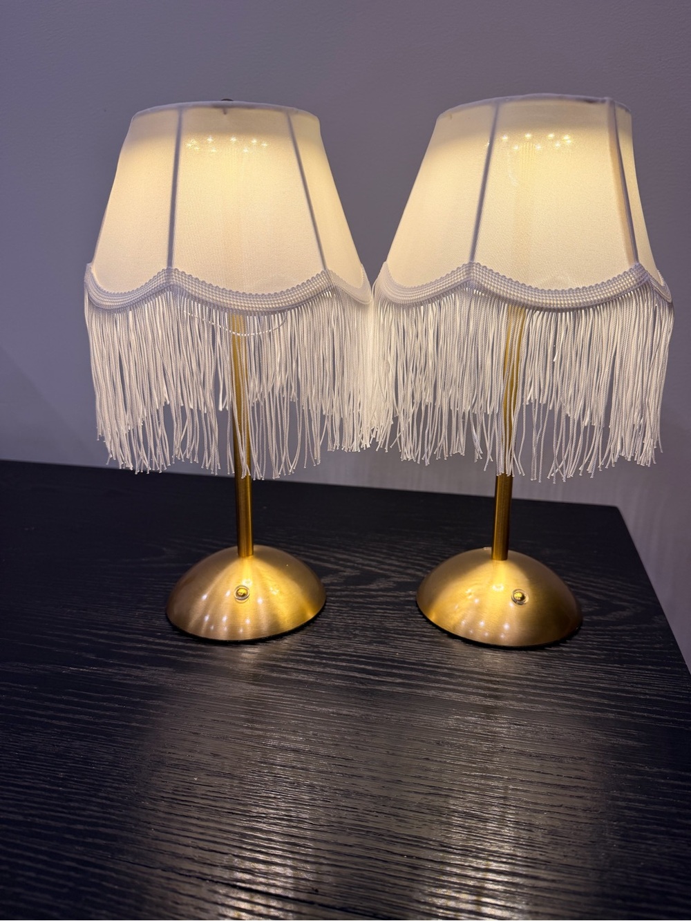 Fringed White Shade Table Lamp with Gold Base - Home Accents Lanterns